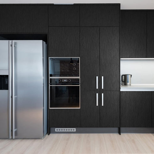 VEELIKE Brushed Black Stainless Steel Contact Paper, 32''x118'', Waterproof Peel and Stick Fridge Wrap, Black Metallic