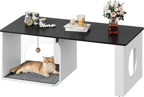 WLIVE Coffee Table, 2-in-1 Cat Wood Coffee Table with Lagre Storage Tabletop,