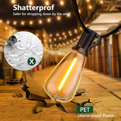 50FT 2500K 25+1 Bulbs, Dimmable Outdoor String Lights with Remote, Garden Patio Decor with Warm White, LED Edison
