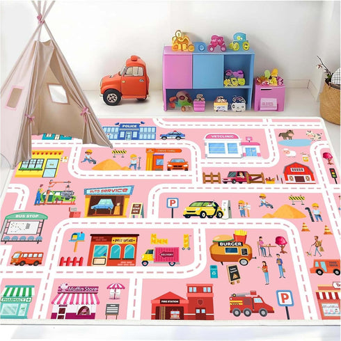 Car Play Mat Kid Playroom Rug Non Slip Road Rugs for Kids