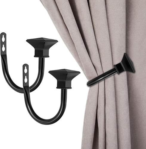 Sumnacon Set of 2 Black Curtain Holdbacks, Wall Mounted Aluminum Alloy Drapery Tiebacks with Screws for Bedroom,