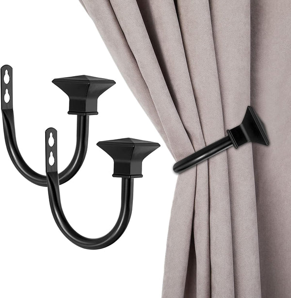 Sumnacon Set of 2 Black Curtain Holdbacks, Wall Mounted Aluminum Alloy Drapery Tiebacks with Screws for Bedroom,