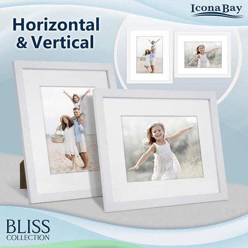 Icona Bay 8x10 White Picture Frame with Removable Mat for 5x7 Photo, Modern Style Engineered Wood Frame