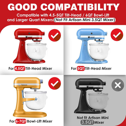 4.5/5QT 6QT Frozen 2 Ice Cream Maker Attachment for KitchenAid, Fits KitchenAid & Mixers, Ice Cream & Sorbet Gelato