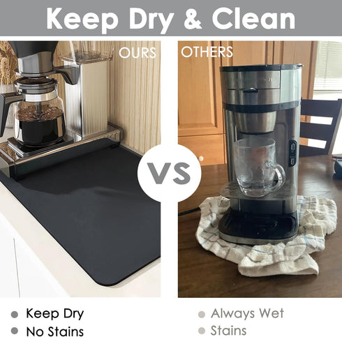 Coffee Mat for Countertop, 24x16" Super Absorbent Large Bar Mat, Quick Dry Black Dish Drying Mat for Kitchen