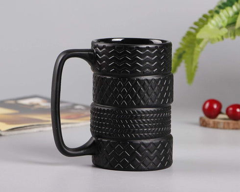 VanEnjoy 3D Black Tyre Shaped Frosted Ceramic Mug, Unique Gifts for Car Fans, 14 oz (400ml)