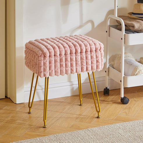 WBD004P IBUYKE Rectangle Vanity Chair with Storage Space, Footrest Footstool Ottoman, Vanity Stool, Dressing Table