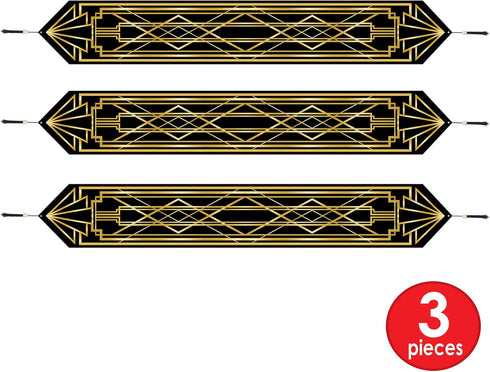 Beistle 59907 3 Piece Printed Great 20's Table Runners, Black/Gold, 11" x 6'