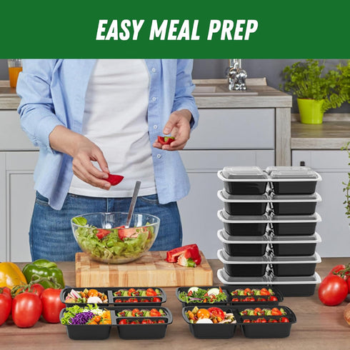 50 Pack (100-Piece) 32 oz 3-Compartment, Meal Prep Containers Reusable with Lids To Go Take Out Plastic Food Storage