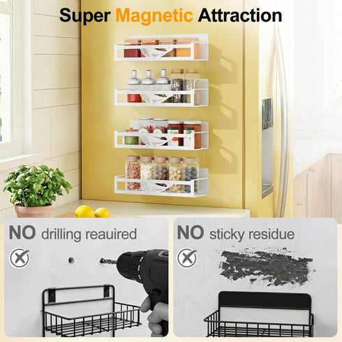 4-Pack Magnetic Spice Rack for Refrigerator, Metal Seasoning Organizer for Kitchen Storage Organization, Space Saving