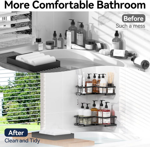 2 Pack, 2 YASONIC Corner Shower Caddy No Drill Adhesive Shower Storage Shelves, Rustproof Stainless Steel Wall Mounted