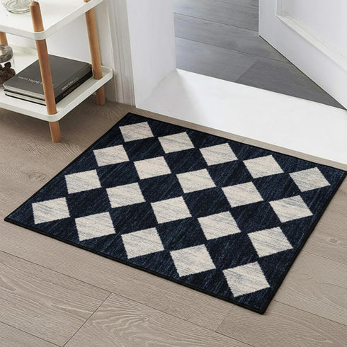 2x3 Lahome Zelie Moroccan Trellis Area Rug, Small Black Checkered Entryway Rug Non Slip Kitchen Mat, Stain Resistance