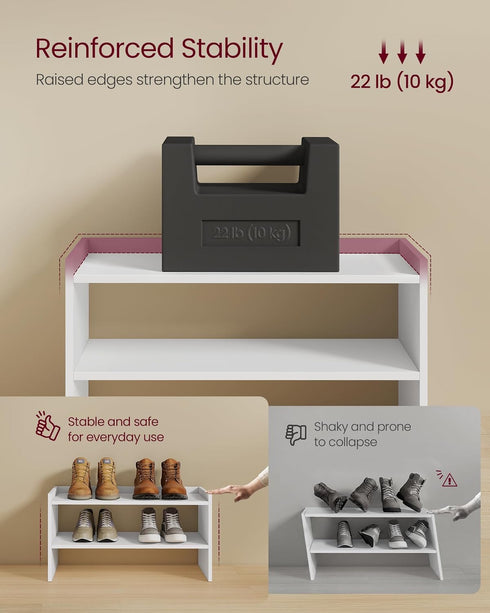 Closet, 2 11.7 24.4 14.2 Inches, ULBS062WZ01S VASAGLE Shoe Rack for Stackable Shoe Organizer Shelf for Entryway, Tiers