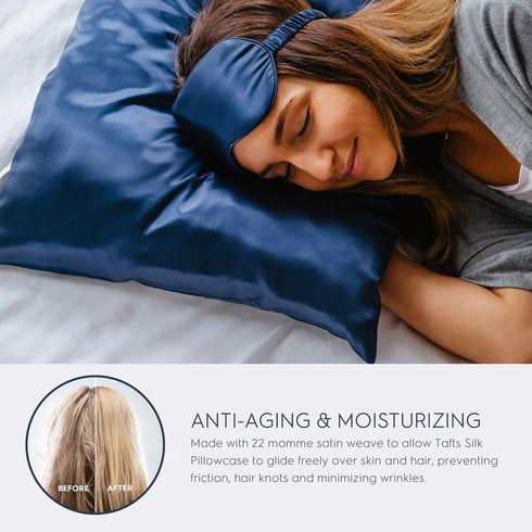 Tafts Pillow Cases - 22mm 100% Pure Mulberry 6A Silk Pillowcase with Zipper Closure (Navy Blue, Queen 20x30 1pc)