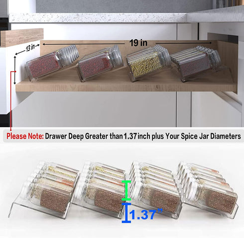19 x 13 Inches Spice Drawer Organizer, 4 Tier Clear Acrylic Expandable In-Drawer Seasoning Jars Rack for Kitchen