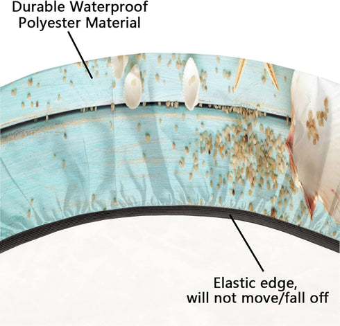 Beach Fitted Round Table Cloth, Summer Wood Starfish Outdoor Table Cover with Elastic Edge (Fit for 40"-44" Tables)