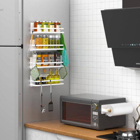 Magnetic Spice Rack, Moveable Magnetic Shelf Organizer for Kitchen, 4 Packs for Refrigerator and Microwave Storage