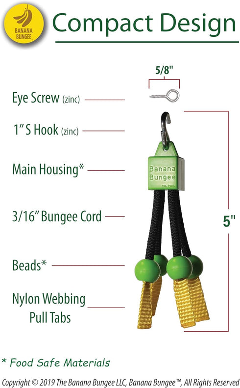 Banana Bungee The Original Banana Hanger, Under Cabinet Banana Hook & Holder Stand Alternative, Made in USA
