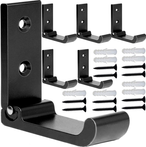 6PCS Folding Coat Hooks, Matte Black Wall Mounted Hooks for Hanging Coats & Bathroom Towels, Heavy Duty Aluminum Alloy