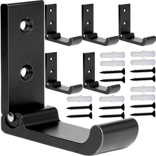 6PCS Folding Coat Hooks, Matte Black Wall Mounted Hooks for Hanging Coats & Bathroom Towels, Heavy Duty Aluminum Alloy