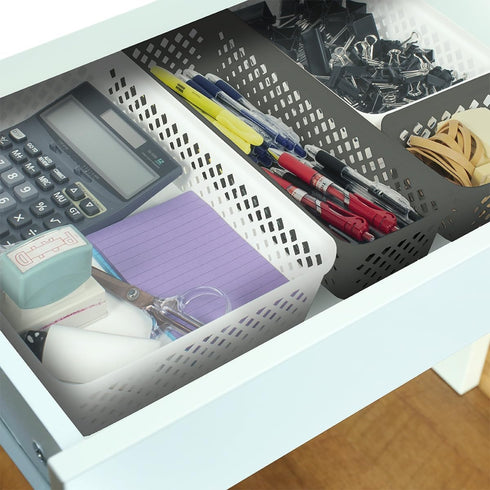 Glad Plastic Storage Basket Set - 3 Pack Large Organizers for Kitchen Pantry, Bathroom, and Drawer Trays, Grey