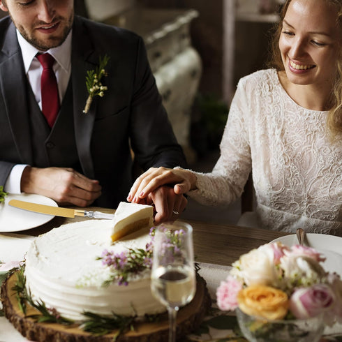 Wedding Cake Knife and Server Set, Gold Cake Cutter and Pie Spatula with Crystal Handles