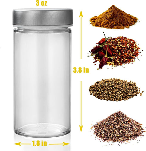 6 Pcs Glass Spice Jars/Bottles (3oz), Empty Round Spice Containers with Airtight Metal Caps and Shaker Lids