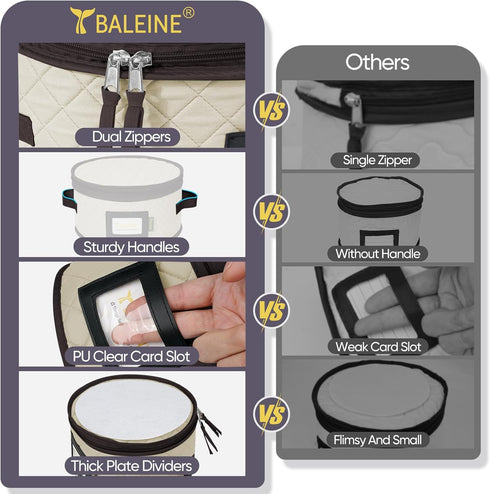 BALEINE China Storage Containers, Sturdy Quilted Wine Glass Storage, Plate Organizer with Carry Handles, Moving Boxes