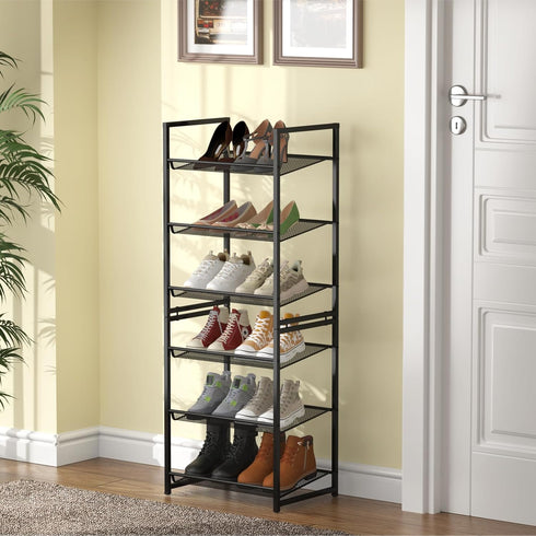 6 12-14 Tier Shoe Rack, Tall Metal Shoe Storage with Adjustable Shelves, Holds Pairs, Stackable Shoe Stand for Garage