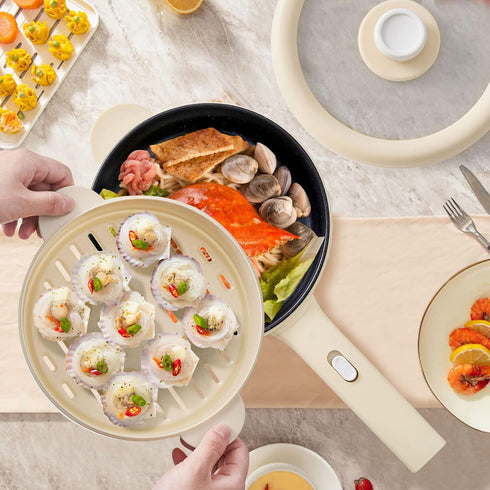 Dezin Electric Cooker, 2L Non-Stick Sauté Pan, Mini Pot for Steak, Egg, Fried Rice, Ramen, Oatmeal