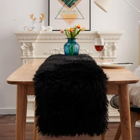 Table Runner, Modern Small Black Dresser Fur Table Runners for Christmas Wedding Party Holiday Birthday Home Farmhouse
