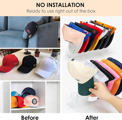 HAYVAN Hat Stand for Baseball Caps Display and Organizer - 2 Pack Holds 14 Caps, No Install Frosted Clear Acrylic