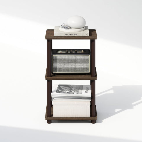 2-Tier Furinno Turn-N-Tube Side Table, End Table with Open Shelf, Easy Assembly Night Stand, Bedside Table with Round