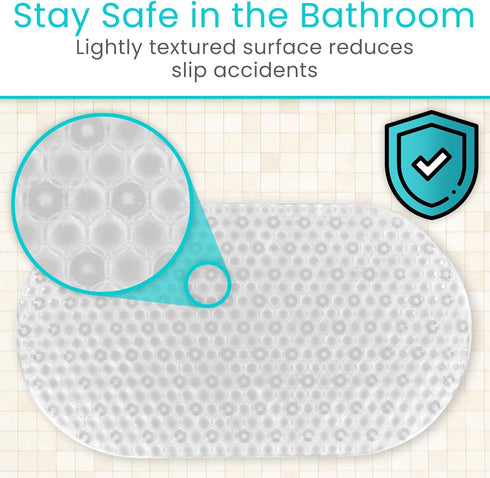 Vive Oval Bathtub Mat - Nonslip Shower Floor Pad - Non-Slip and Non-Skid for Bath Tub with Strong Rubber Suction Cup