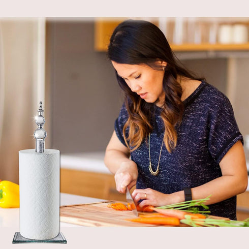 Countertop(13.5 inch Handmade Silver Paper Towel Roll Holder,Crystal Crushed Diamonds Paper Towel Roll Decorative
