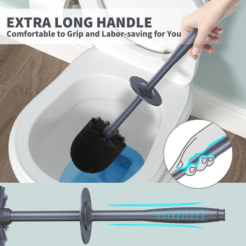 UPTRONIC Toilet Brush Set, Toilet Bowl Brush with Extra Long Handle, Durable Bristles, Covered Holder for Bathroom