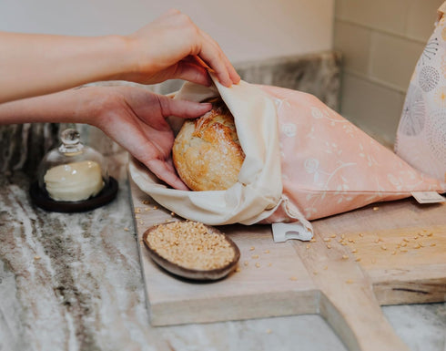 Reliable Rhodes 2 Pack 12x17 Reusable Beeswax Bread Bag Bread Bag for Homemade Sourdough, Beeswax Coated Organic Cotton