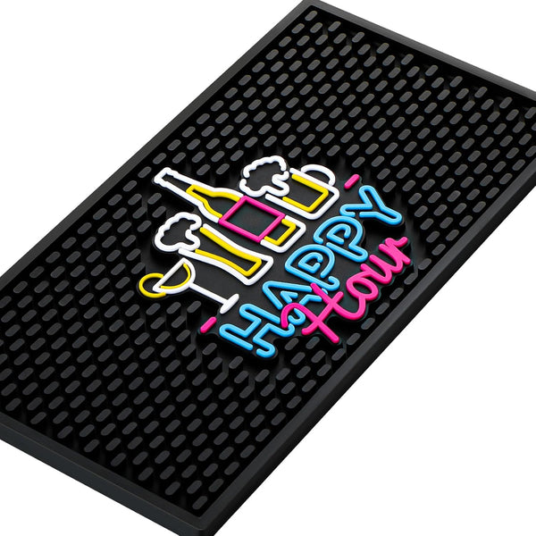 Thick Rubber Bar Mat with Fluorescent Pattern, Non-Slip Black Spill Mat for Home Bar, Kitchen, and Restaurants (1 Pcs,