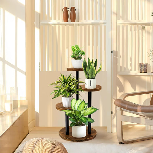 3 GEEBOBO Tier Plant Stand Indoor, Metal Wood Plant Stands For Indoor Plants Multiple, Corner Tiered Flower Plants