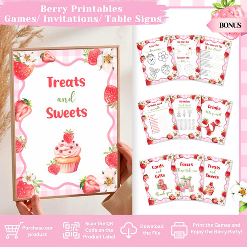 Set 1st RainMeadow Premium Berry First Birthday Decorations - Strawberry Birthday Decorations Girl with Banner