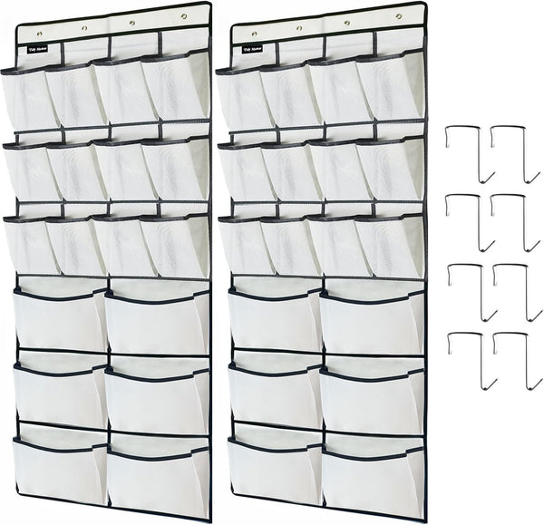 2 Pack Extra Large Hanging Over Door Shoe Organizers, 12 Mesh Pockets + 6 Large Compartments for Closet Bedroom