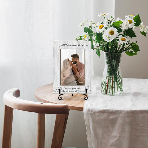 Wooden Photo Frame with Iron Stand, Anniversary Wedding Gifts for Mr And Mrs Couples, Home Table Decoration (4x6"