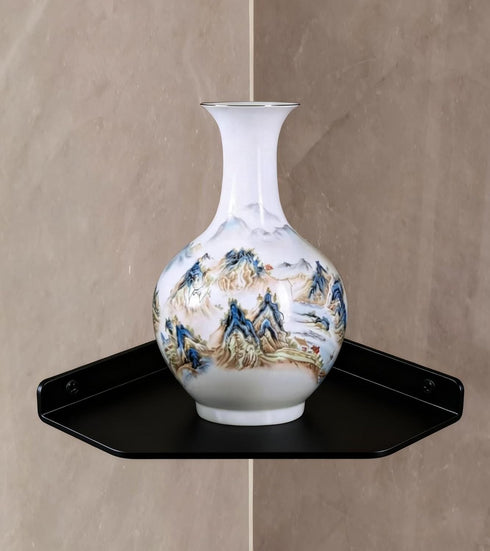 YUjieSTC 8 Inch Black Floating Corner Shelf Wall Mounted, Triangle Storage Shelf for Kitchen, Speakers, Wine, Decor
