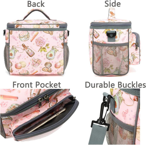 FlowFly Insulated Reusable Lunch Bag - Large Lunch Box for Adults with Adjustable Strap, Rose
