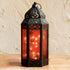 LampLust Moroccan Lantern with Lights - 11 Inch Decorative Indoor Lantern with LED Fairy Lights, Black Metal & Red Glass