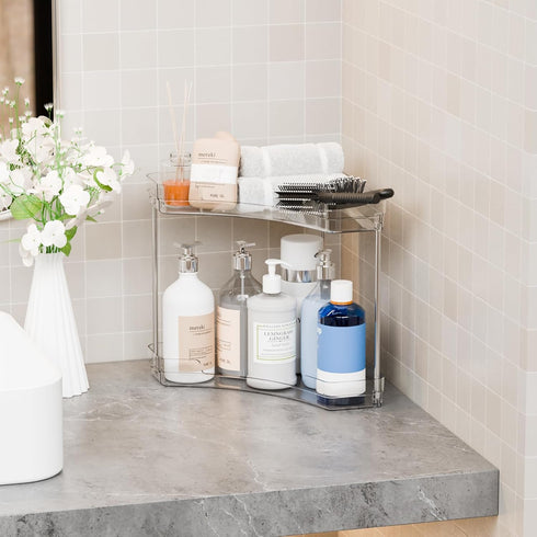 Yieach 2 Counter Countertop,Two Tier Corner Bathroom Organizer,Clear Sink Shelf,Bathroom Corner Organizer and Storage