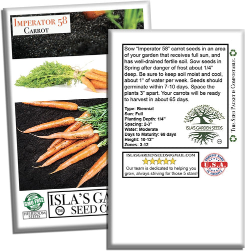 58 500+ Imperator Carrot Seeds (Daucus carota) Non-GMO & Heirloom Seeds, Long and Sweet Carrots for Juicing, Fresh