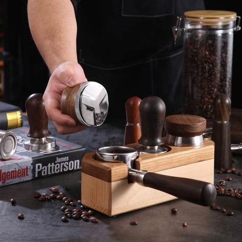 53mm Coffee Distributor, Adjustable Depth Espresso Distribution Tool with Walnut Wood Handle, Fits 54mm Breville