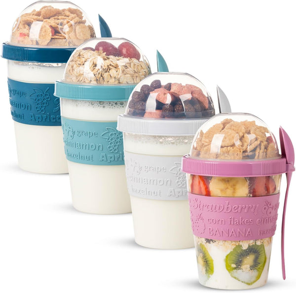 4 Pack Reusable On The Go Yogurt Parfait Cups, Breakfast Plastic Containers