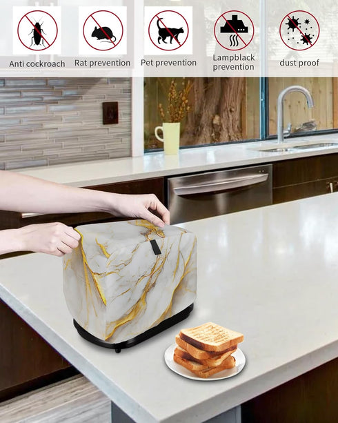 Marble Gold Grey 4 Slice Toaster Cover, Small Appliance Dustproof, Fingerprint Protectors, Machine Washable